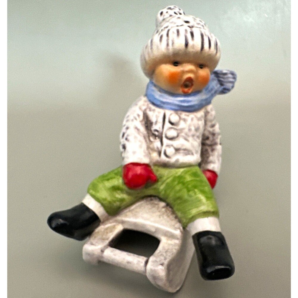 Goebel Boy on Sled Figurine 13904-07 TMK-5 Last Bee Original Foil Label 3”